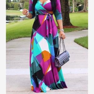 Color block maxi dress with belt